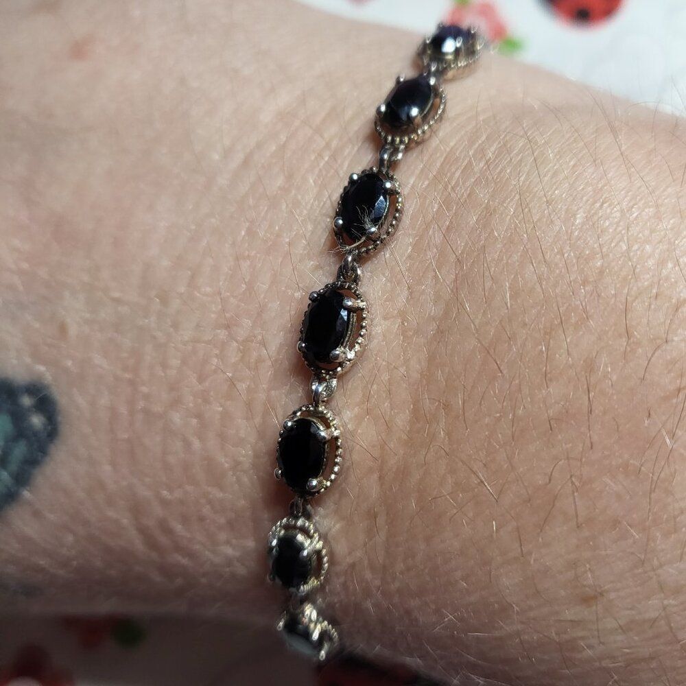 Natural Thai Black Spinel Sterling Silver Bolo Bracelet